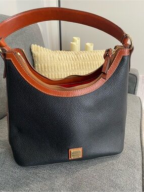 Dooney & Bourke Black Pebble Leather Hobo with Tan Trim